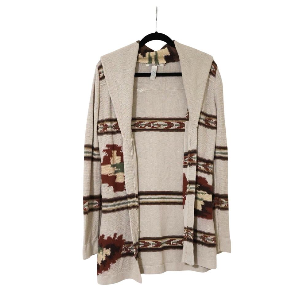 Vintage Lucky Brand Aztec Southwestern Linen Open Front Cardigan S Cowboy Y2K